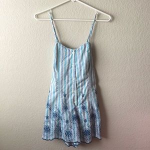 blue floral & striped romper